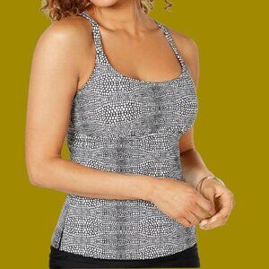 Island Escape Reeves Printed Palissades Strappy Back Tankini Top blk/wht Size 8